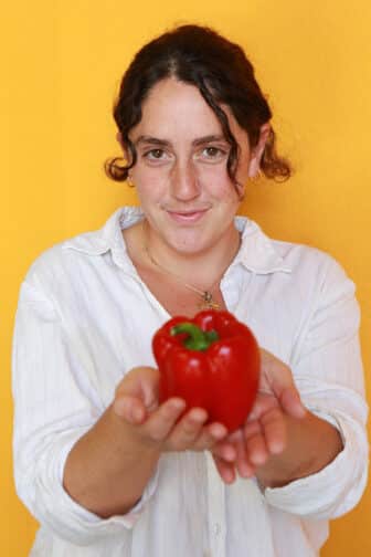 Ayden holding bell pepper
