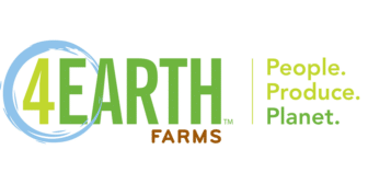 4Earth Farms logo with slogan People. Purpose. Planet.